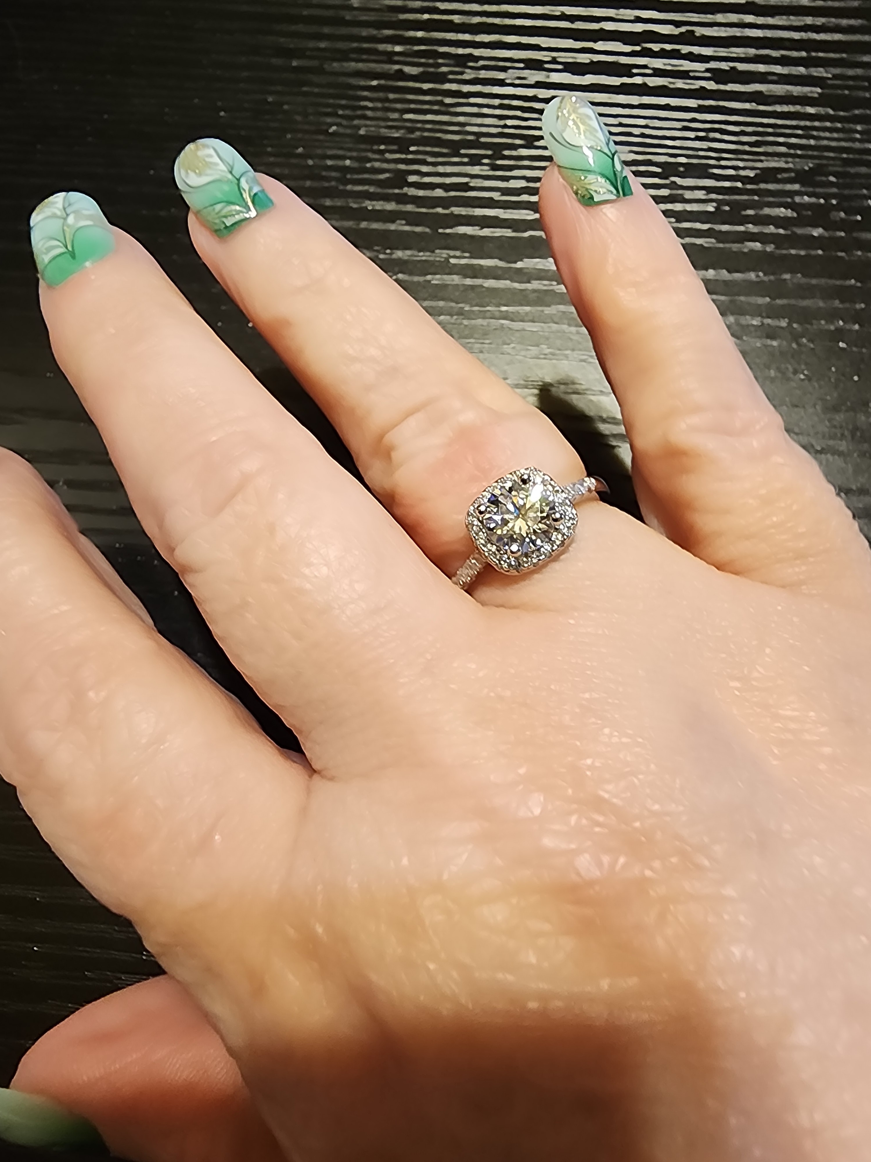 Sterling Silver Halo Engagement Ring With 1.5 Carat Moissanite - Size 7